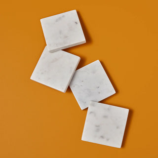 White Marble Coasters, Square, Set of 4