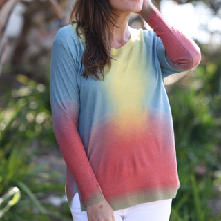 SILK/CASHMERE CREW PULLOVER - Simple Laguna (WOMEN'S CASHMERE) - RAINBOW